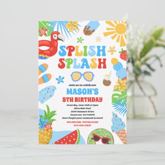 Pool Party Tropical Summer Pool Birthday Kaart (Staand voorkant)