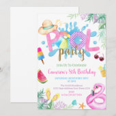 Pool Party Tropical Summer Pool Birthday Party Kaart (Voorkant / Achterkant)