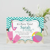 Pool Party Turquiose Chevron en Tan Argyle Invite Kaart (Staand voorkant)