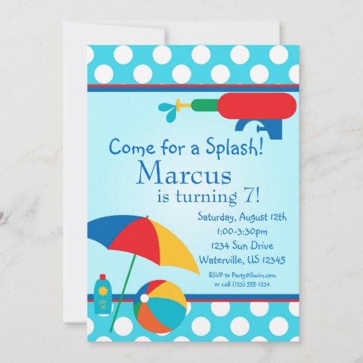 Pool Party Turquoise Polka Dot Birthday Invite Kaart (Voorkant)