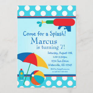 Pool Party Turquoise Polka Dot Birthday Invite Kaart