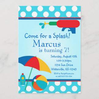 Pool Party Turquoise Polka Dot Birthday Invite Kaart