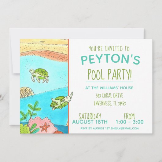 Pool Party Turtles Summer Birthday Kaart (Voorkant)