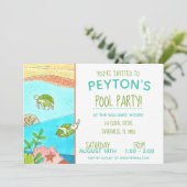 Pool Party Turtles Summer Birthday Kaart (Staand voorkant)