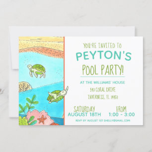 Pool Party Turtles Summer Birthday Kaart