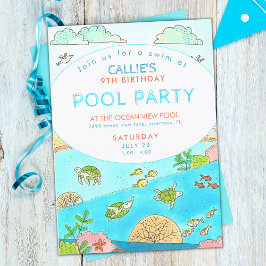 Pool Party Turtles Summer Birthday Kaart