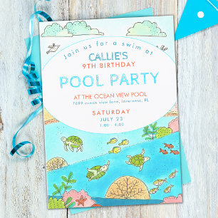 Pool Party Turtles Summer Birthday Kaart