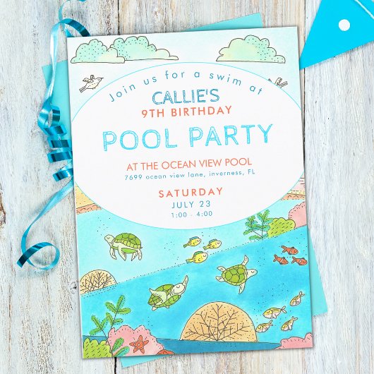 Pool Party Turtles Summer Birthday Kaart