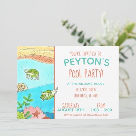 Pool Party Turtles Summer Birthday Kaart (Staand voorkant)