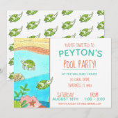 Pool Party Turtles Summer Birthday Kaart (Voorkant / Achterkant)