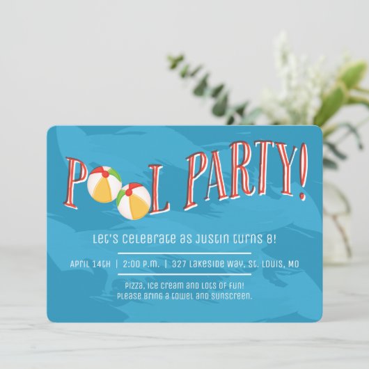 Pool Party. Uitnodiging (Staand voorkant)