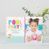 Pool party uitnodiging Birthday Girl Pink Yellow (Staand voorkant)
