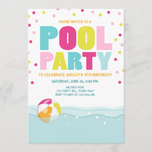 Pool party uitnodiging Birthday Girl Pink Yellow