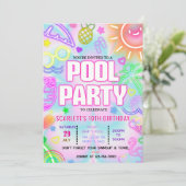 pool party uitnodiging, Glow neon Tropical PTD01 Kaart (Staand voorkant)