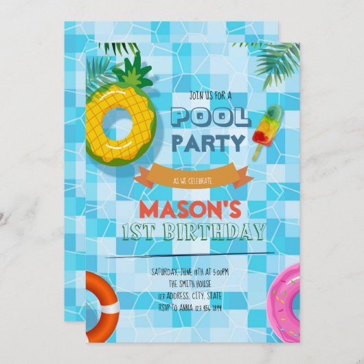 Pool party-uitnodiging kaart (Voorkant / Achterkant)