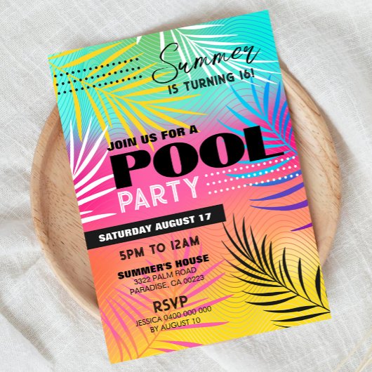 POOL PARTY Uitnodiging Meisje Tiener Volwassen Poo