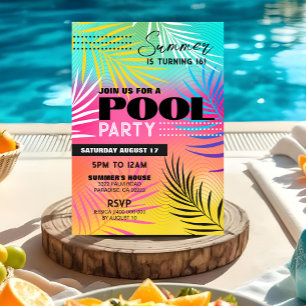 POOL PARTY Uitnodiging Meisje Tiener Volwassen Poo