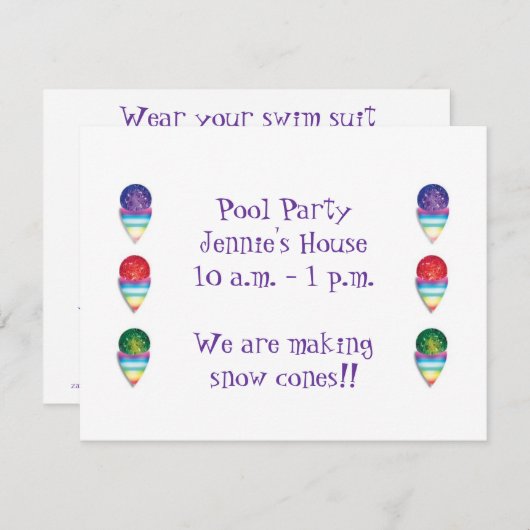 Pool Party uitnodiging met sneeuwkegels (Voorkant / Achterkant)