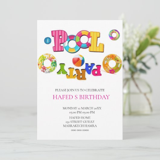 Pool Party Uitnodiging Pool Party Verjaardag Uitno (Staand voorkant)