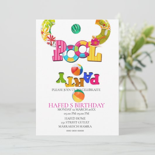 Pool Party Uitnodiging Pool Party Verjaardag Uitno (Staand voorkant)