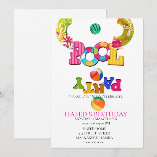 Pool Party Uitnodiging Pool Party Verjaardag Uitno (Voorkant / Achterkant)