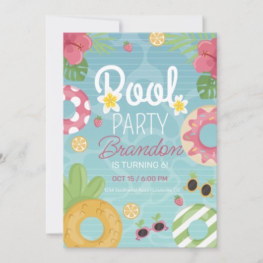 Pool Party uitnodiging, Pool Verjaardag uitnodigin Kaart (Voorkant)