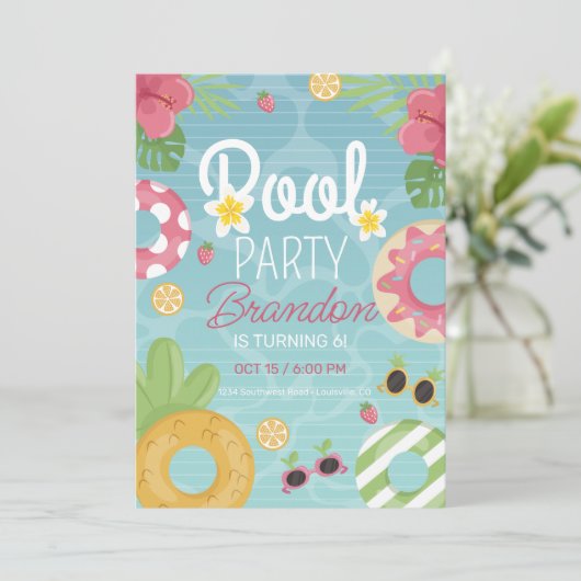 Pool Party uitnodiging, Pool Verjaardag uitnodigin Kaart (Staand voorkant)