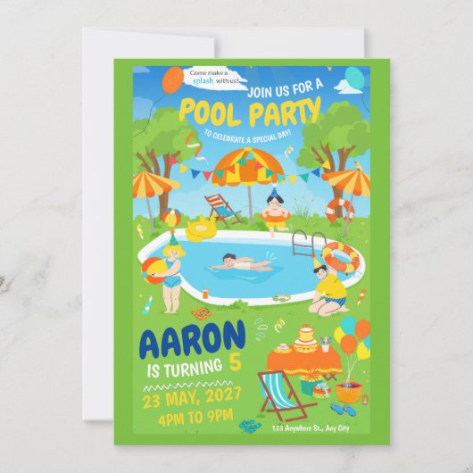 Pool Party uitnodiging Splish Splash Pool Verjaard (Voorkant)