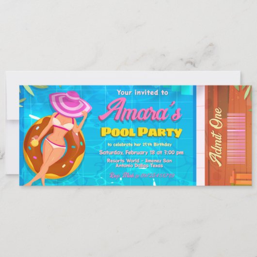 Pool Party Uitnodiging Ticket Uitnodiging (Voorkant)