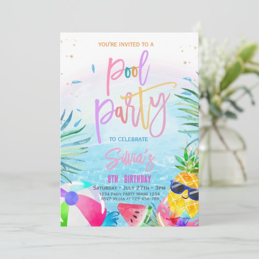 Pool Party Uitnodiging Tropische partij Pool Party (Staand voorkant)