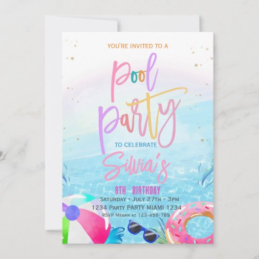 Pool Party Uitnodiging Tropische partij Pool Party (Voorkant)