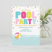 Pool party uitnodiging Verjaardag Meisje Roze Geel (Staand voorkant)