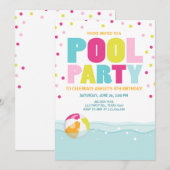 Pool party uitnodiging Verjaardag Meisje Roze Geel (Voorkant / Achterkant)