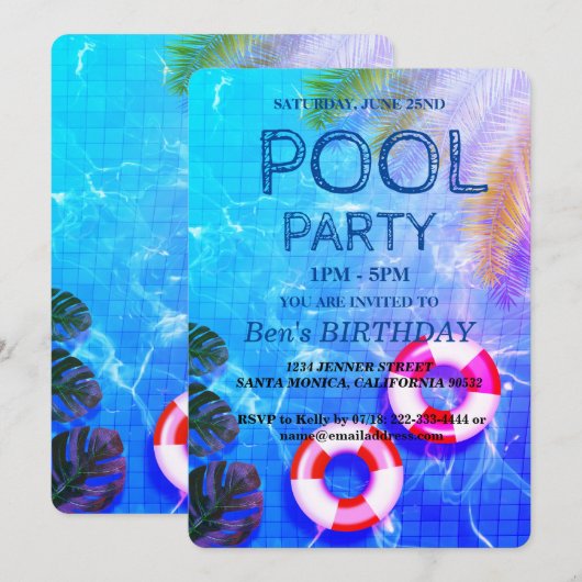 Pool Party | Uitnodiging voor zwemvogels (Voorkant / Achterkant)