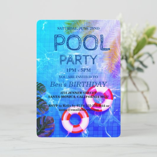 Pool Party | Uitnodiging voor zwemvogels (Staand voorkant)