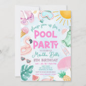 Pool Party Uitnodiging, Zomer Meisje Verjaardagsfe Kaart (Voorkant)
