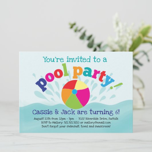 Pool Party Uitnodiging - Zomer Splash (Staand voorkant)