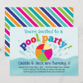 Pool Party Uitnodiging - Zomer Splash (Voorkant / Achterkant)