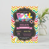 Pool Party Uitnodiging Zomer Splish Splash Meisje (Staand voorkant)