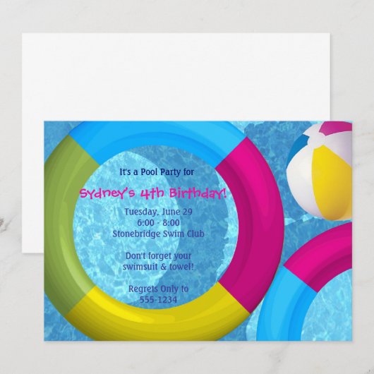 Pool Party-uitnodigingen Kaart (Voorkant / Achterkant)