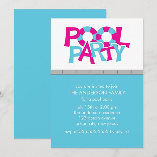 Pool Party-uitnodigingen Kaart (Voorkant / Achterkant)