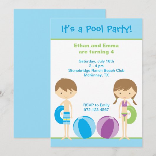 Pool Party-uitnodigingen Kaart (Voorkant / Achterkant)