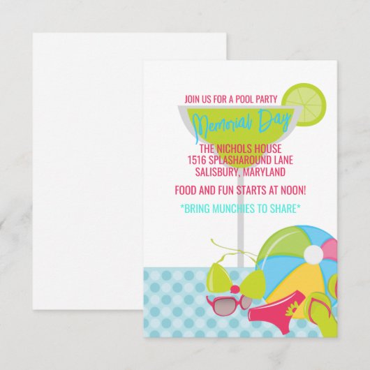 Pool Party-uitnodigingen Kaart (Voorkant / Achterkant)