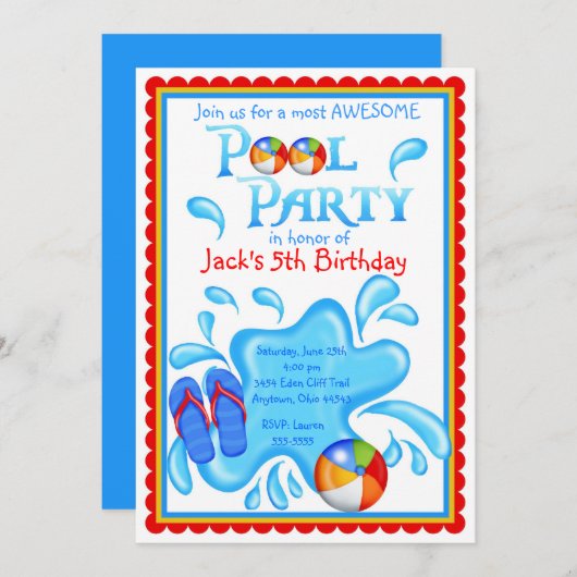 Pool Party-uitnodigingen Kaart (Voorkant / Achterkant)