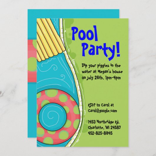 Pool Party-uitnodigingen Kaart (Voorkant / Achterkant)
