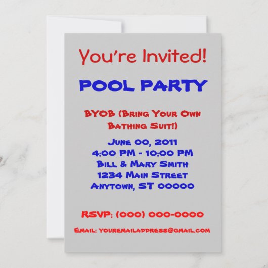 Pool Party-uitnodigingen - SPIT niet in pool! Kaart (Achterkant)