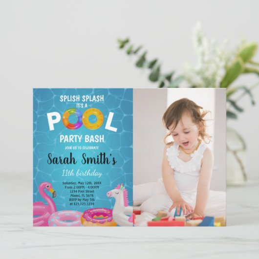  Pool Party Uitnodigingen voor kinderen (Staand voorkant)