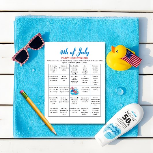 Pool Party Uncle Sam 4th of July Bingo  game  Feestdagenkaart