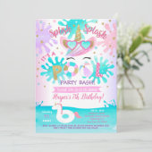 Pool Party Unicorn Birthday Party Invitations Girl Kaart (Staand voorkant)