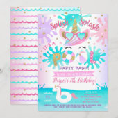 Pool Party Unicorn Birthday Party Invitations Girl Kaart (Voorkant / Achterkant)